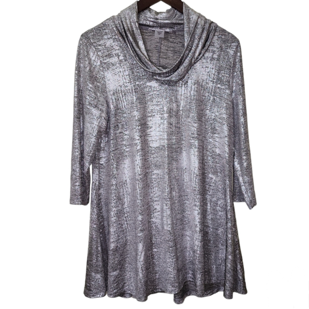 Silver Shimmering Alison Daley Cowl Necked Tunic